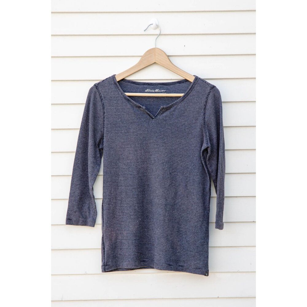 Eddie Bauer Women's Striped Split-Neck 3/4 Sleeve Top Tunic - Women's Medium